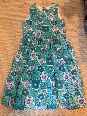 Mini Boden Girls Floral Sleeveless Dress - Aqua, Teal & White